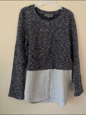 Anthropologie Sunday In Brooklyn Heathered Knit Top with Gingham Button-Front